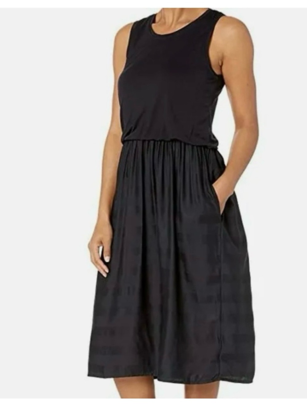 Prana Perry Sleeveless blouson black Midi Dress with Pockets